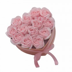 Mydlové kvety v darčekovom boxe srdce 13ks ružové